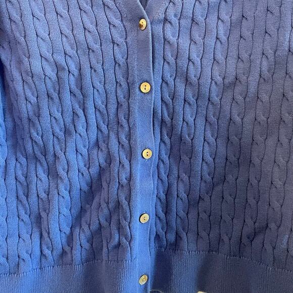 Lands' End Sweater Women's Size XLP Cardigan Sweater Blue Cablenknit V-Neck - Picture 9 of 12